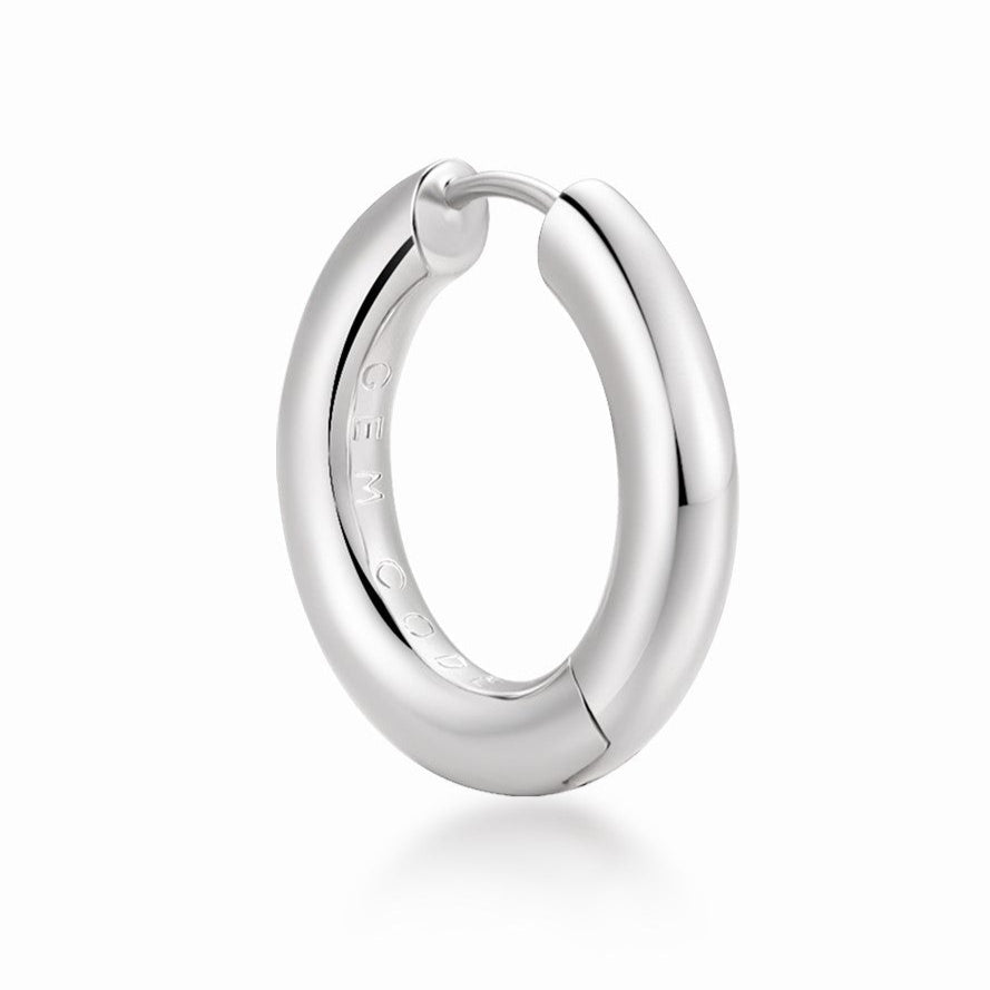 Rhodium-plated silver hoop earring on a white background